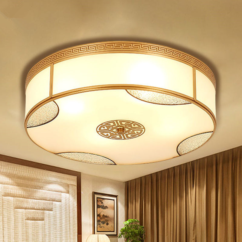 Chinese Style Drum Ceiling Light - 14/18/21.5 W 3/4/6-Light Matte White Glass Brass Flushmount