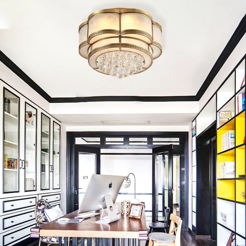 Modern LED Flush Mount Ceiling Light with Clear Crystal Flushmount Lamp for Living Room - Warm Light