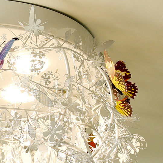 Cascade Teardrop Crystal Ceiling Light - 18"/23.5" Wide, Contemporary 5 Heads, Nickel Flush Mount