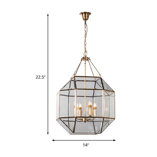 Geometric Chandelier Lamp - Clear Glass Colonial Pendant Light Fixture (3 Heads) For Living Room