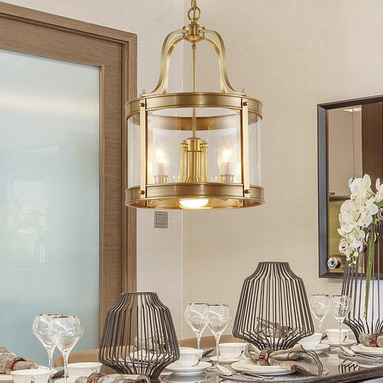 Colonial Drum Chandelier Pendant Light - Clear Glass Suspension Lamp For Living Room (14.5/18 W)