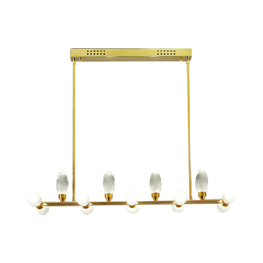Modern Gold Linear Chandelier Pendant Light With Led Crystal 11/14 Heads Ideal For Dining Table