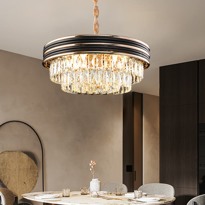 Modern 3-Tier Round Crystal Chandelier - Black, 9/11 Heads, 18"/21.5" Wide Pendant Light