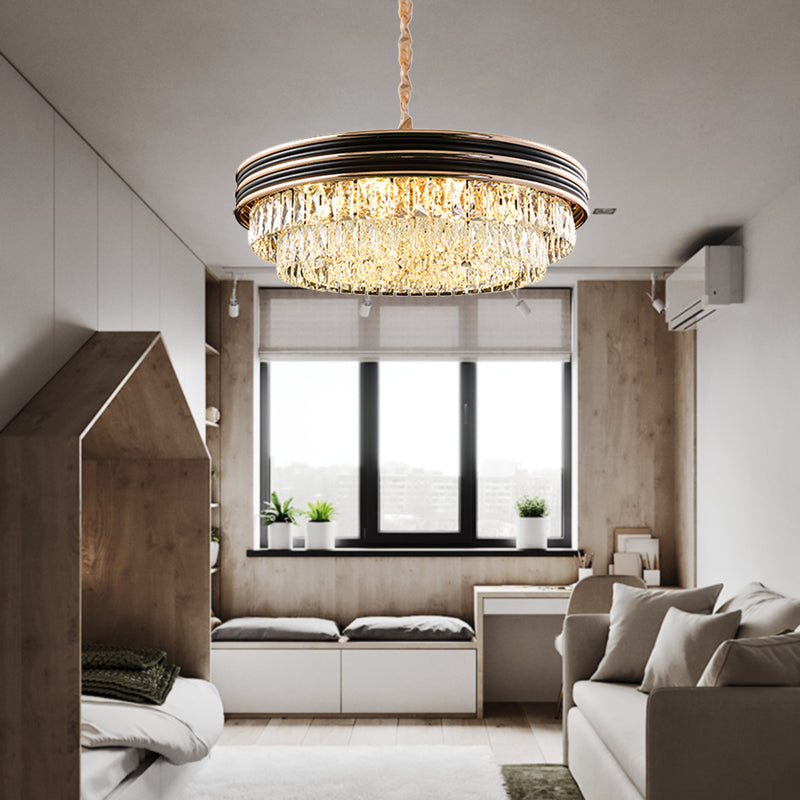 Modern 3-Tier Round Crystal Chandelier - Black, 9/11 Heads, 18"/21.5" Wide Pendant Light