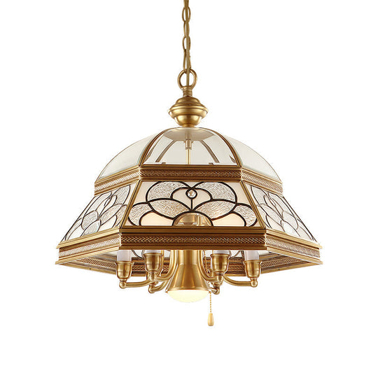 Gold Chandelier Dome With Sandblasted Glass - 6/7 Lights Down Lighting Pendant For Living Room
