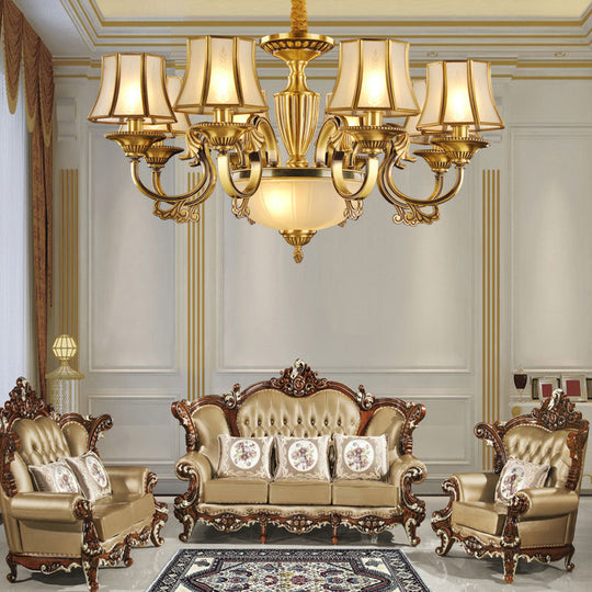 Gold Frosted Glass Bell Chandelier - 6/8 Heads Ceiling Pendant Light For Living Room