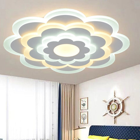 Contemporary White Flower Acrylic LED Flush Mount Ceiling Light - Outer Warm Inner White - 15"/19.5" Wide