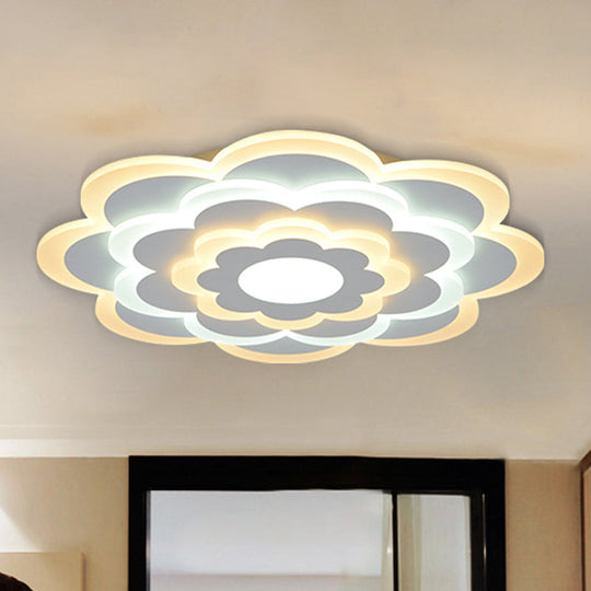 Contemporary White Flower Acrylic LED Flush Mount Ceiling Light - Outer Warm Inner White - 15"/19.5" Wide