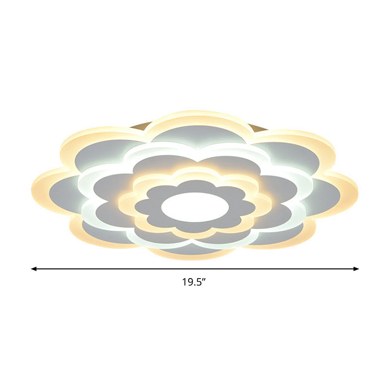 Contemporary White Flower Acrylic LED Flush Mount Ceiling Light - Outer Warm Inner White - 15"/19.5" Wide