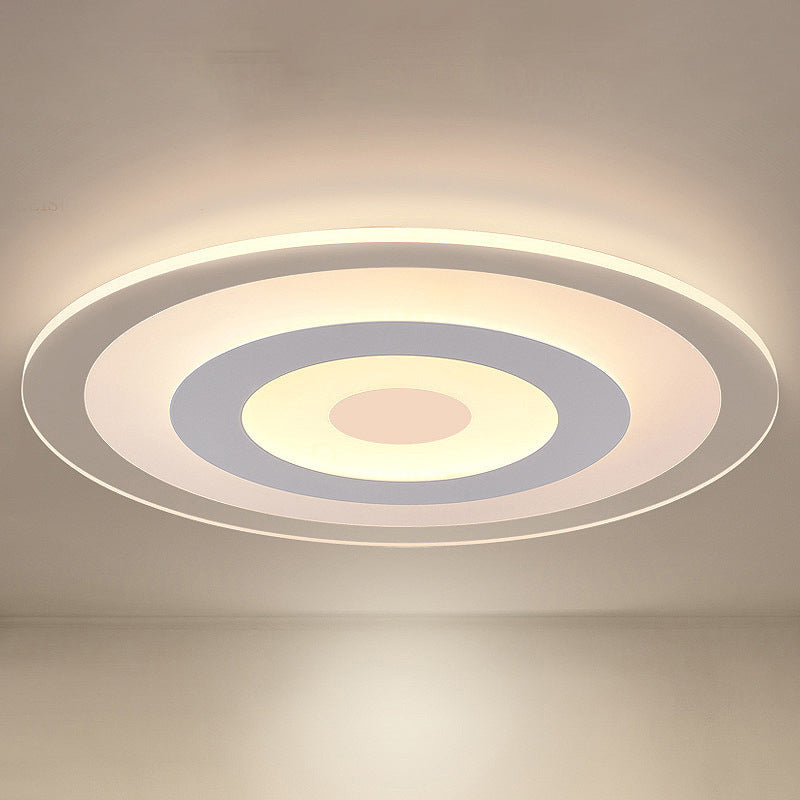 Simple Style White LED Ceiling Light - 16"/19.5"/23.5" Wide Flush Mount Disc Fixture with Dual Lighting Options - White or Warm Inner Light