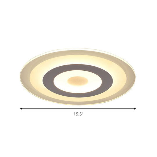 Simple Style White LED Ceiling Light - 16"/19.5"/23.5" Wide Flush Mount Disc Fixture with Dual Lighting Options - White or Warm Inner Light