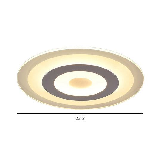 Simple Style White LED Ceiling Light - 16"/19.5"/23.5" Wide Flush Mount Disc Fixture with Dual Lighting Options - White or Warm Inner Light