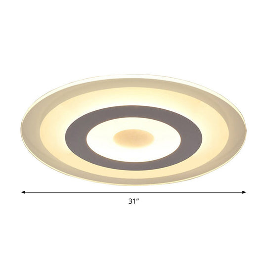 Simple Style White LED Ceiling Light - 16"/19.5"/23.5" Wide Flush Mount Disc Fixture with Dual Lighting Options - White or Warm Inner Light