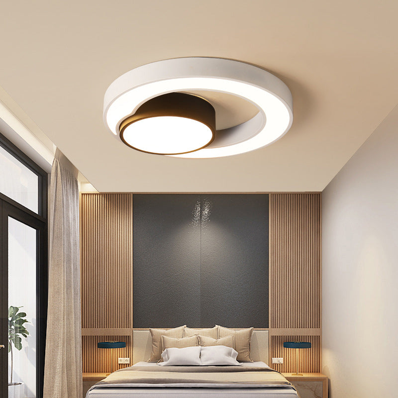 Modern Metal Black And White Round Led Flush Light - 16/19.5/23.5 Wide Warm/White Black-White / 16