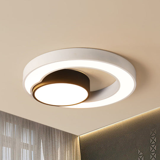 Modern Metal Black And White Round Led Flush Light - 16/19.5/23.5 Wide Warm/White