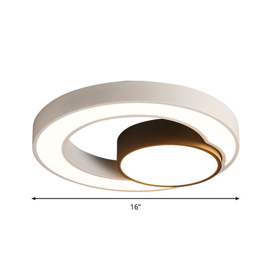 Modern Metal Black and White Round LED Flush Light - 16"/19.5"/23.5" Wide - Warm/White Light