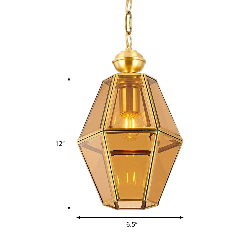 Colonial Ceiling Pendant Lamp With Geometric Glass Shade For Living Room