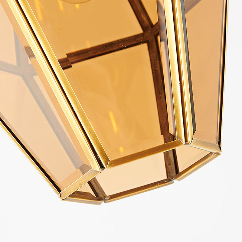 Colonial Ceiling Pendant Lamp With Geometric Glass Shade For Living Room