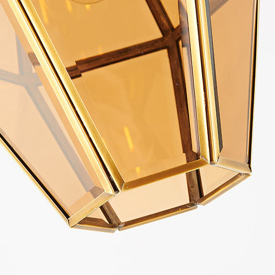 Colonial Ceiling Pendant Lamp With Geometric Glass Shade For Living Room