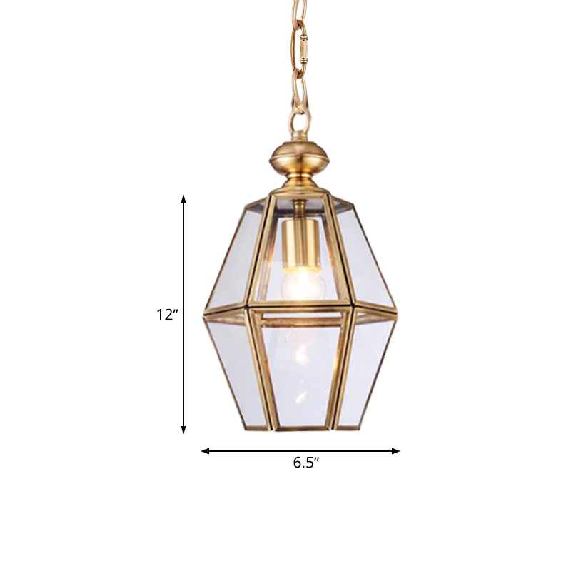 Colonial Ceiling Pendant Lamp With Geometric Glass Shade For Living Room