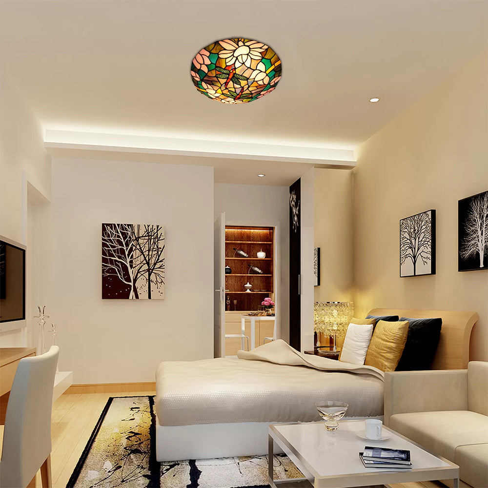 Tiffany Dragonfly Ceiling Light with Stained Glass Shade - Perfect for Living Room!