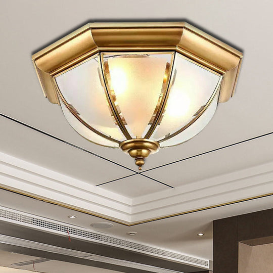 Colonial Brass Flushmount Ceiling Light with Frosted Glass Bowl Shade & 3 Lights