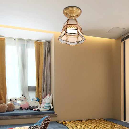 Classic Brass Tapered Flush Mount Light with Frosted Glass - 5"/6.5" Wide, 1-Light, Colonial Style for Living Room Ceiling