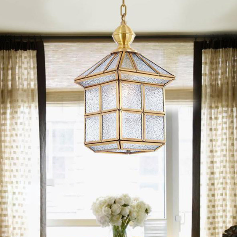 Gold Lantern Hanging Lamp - Traditional Frosted Glass 6.5/8 Wide 1 Light Living Room Ceiling