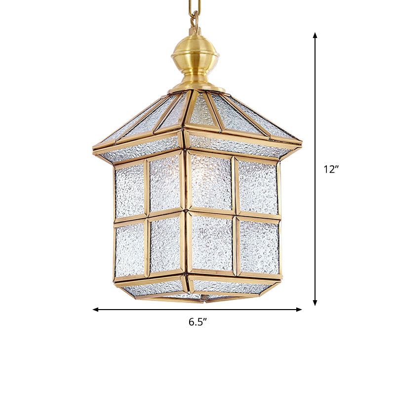 Gold Lantern Hanging Lamp - Traditional Frosted Glass 6.5/8 Wide 1 Light Living Room Ceiling