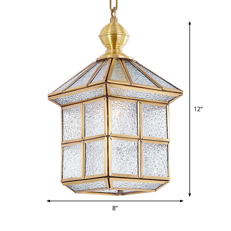 Gold Lantern Hanging Lamp - Traditional Frosted Glass 6.5/8 Wide 1 Light Living Room Ceiling
