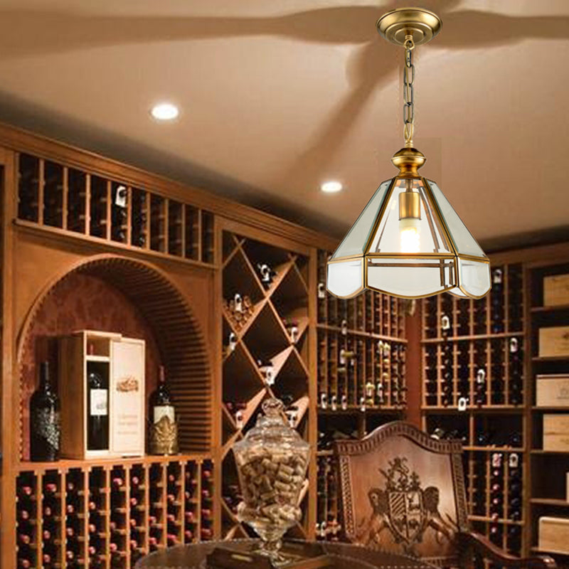 Glass Cone Pendant Light - Elegant Gold Finish 1 Head Ceiling Fixture For Hallways