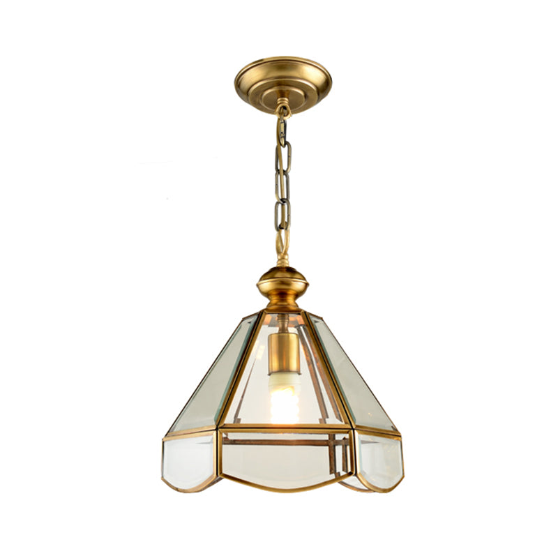 Glass Cone Pendant Light - Elegant Gold Finish 1 Head Ceiling Fixture For Hallways
