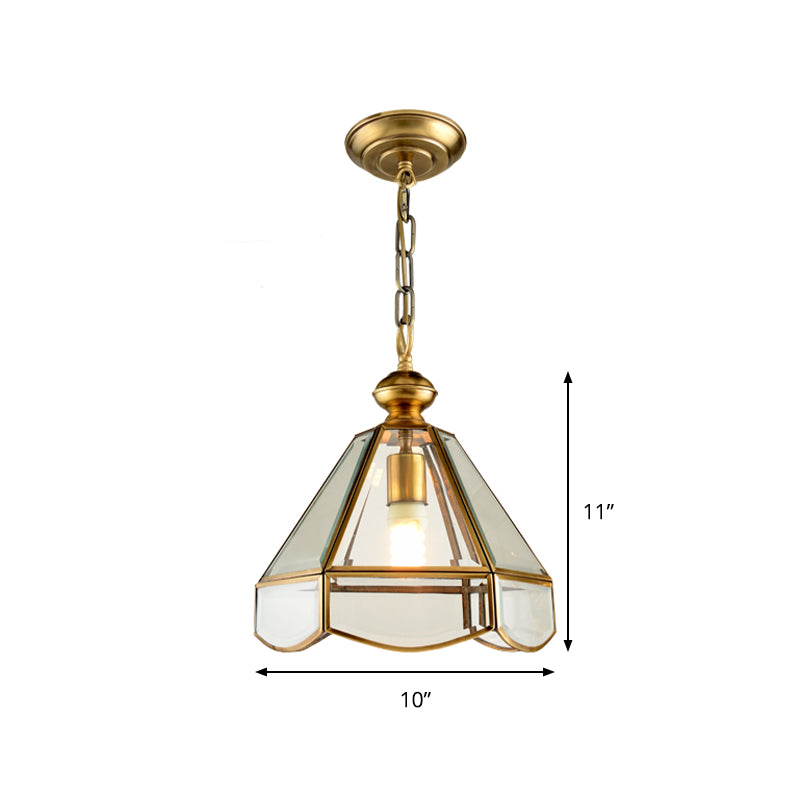 Glass Cone Pendant Light - Elegant Gold Finish 1 Head Ceiling Fixture For Hallways
