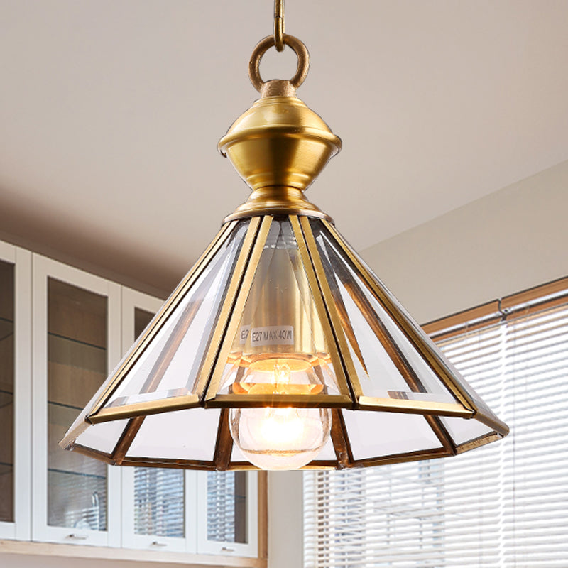 Traditional Hanging Ceiling Light With Clear Glass Shade - Cone Pendant Lamp For Living Room