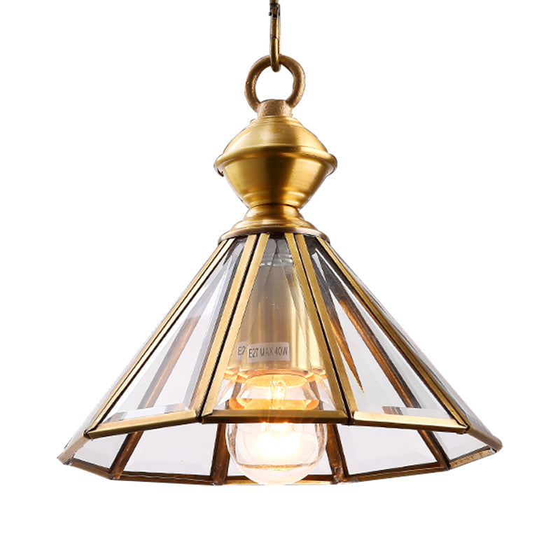 Traditional Hanging Ceiling Light With Clear Glass Shade - Cone Pendant Lamp For Living Room