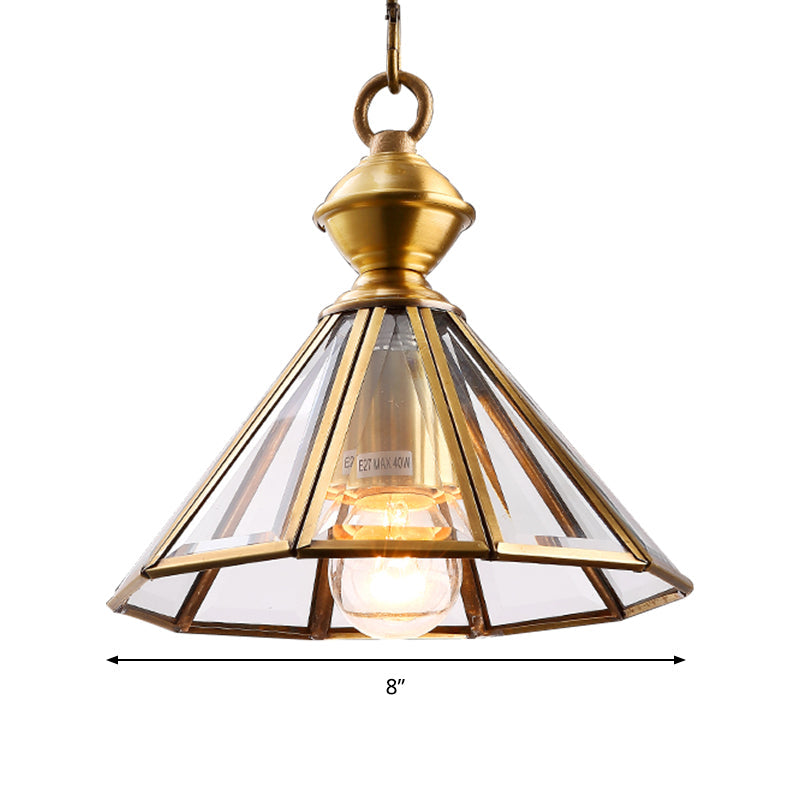 Traditional Hanging Ceiling Light With Clear Glass Shade - Cone Pendant Lamp For Living Room