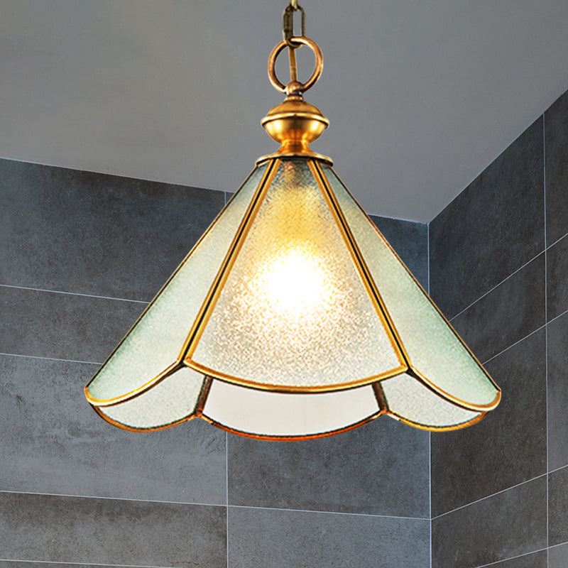 Brass And Frosted Glass Cone Pendant Light With Simple Style 1 Bulb - Available In 12 Or 16 Width