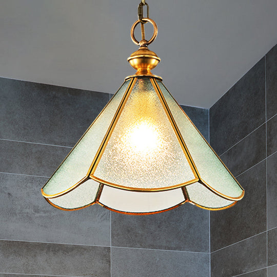 Brass And Frosted Glass Cone Pendant Light With Simple Style 1 Bulb - Available In 12 Or 16 Width
