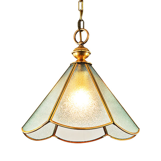 Brass And Frosted Glass Cone Pendant Light With Simple Style 1 Bulb - Available In 12 Or 16 Width