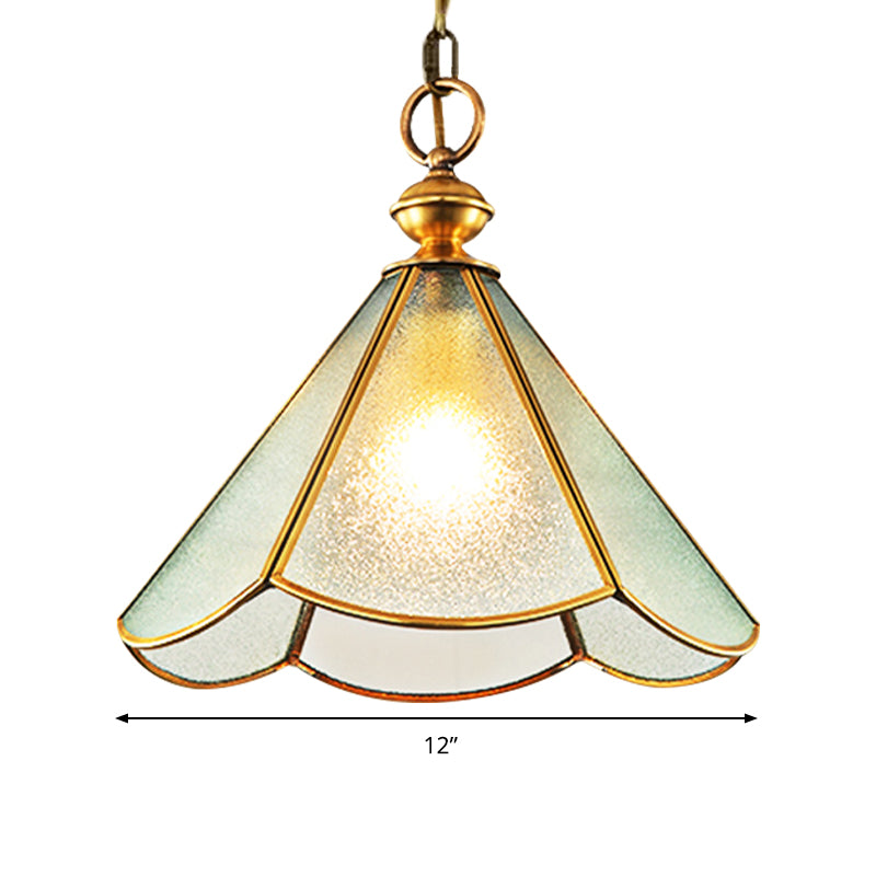 Brass And Frosted Glass Cone Pendant Light With Simple Style 1 Bulb - Available In 12 Or 16 Width