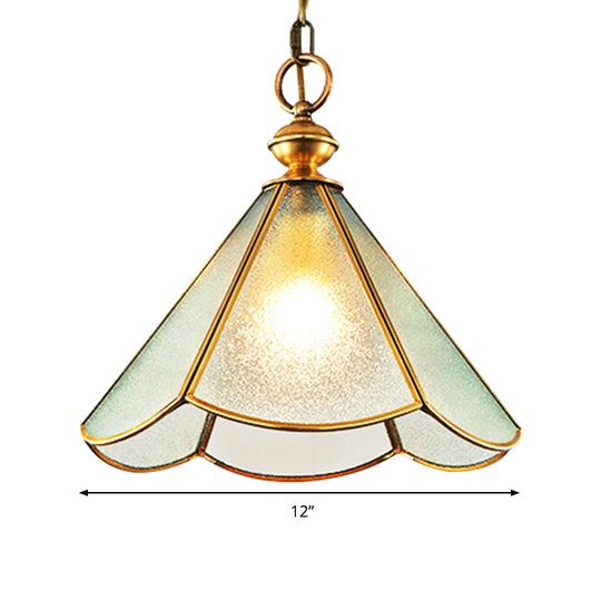 Brass And Frosted Glass Cone Pendant Light With Simple Style 1 Bulb - Available In 12 Or 16 Width