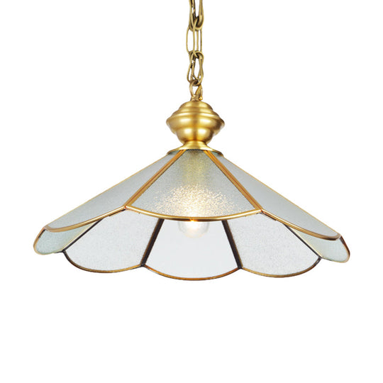 Brass And Frosted Glass Cone Pendant Light With Simple Style 1 Bulb - Available In 12 Or 16 Width