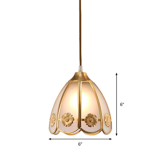 Traditional Brass Ceiling Pendant Lamp With Frosted Glass Dome - 1 Light For Hallways