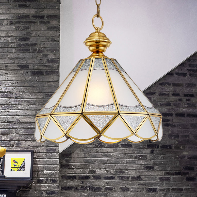 Traditional Gold Scallop Pendant Lamp With Frosted Glass 1 Light Ceiling Fixture For Living Room