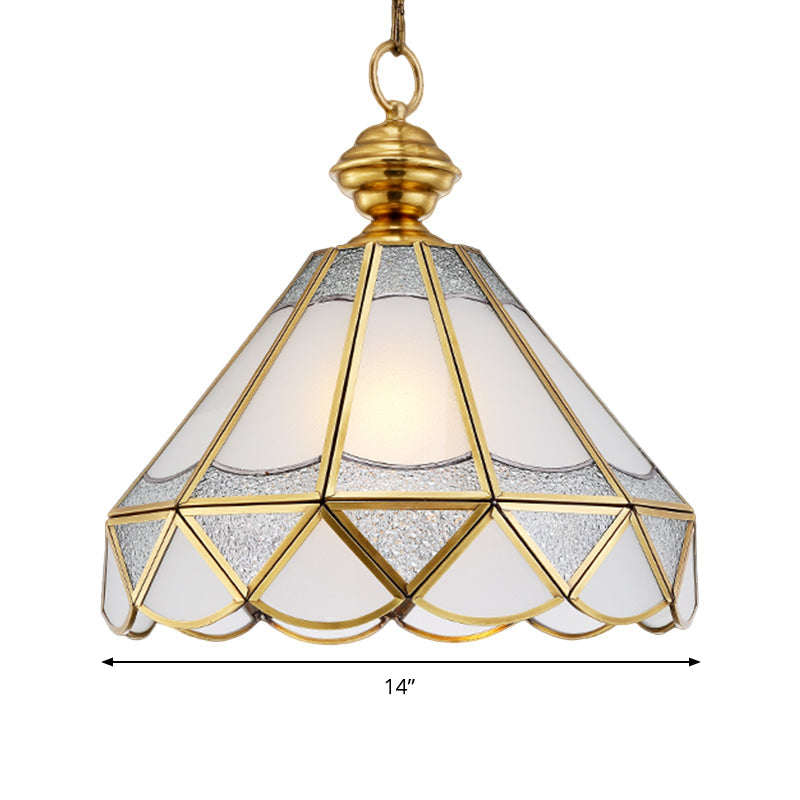 Traditional Gold Scallop Pendant Lamp With Frosted Glass 1 Light Ceiling Fixture For Living Room