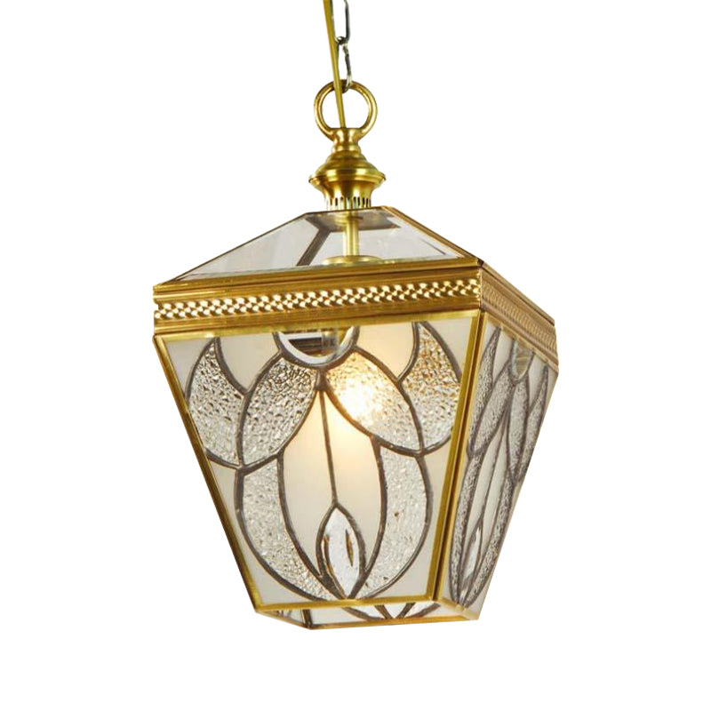 Vintage Bubble Glass Lantern Ceiling Pendant Lamp - 1 Head Gold Hanging Lighting For Bedroom