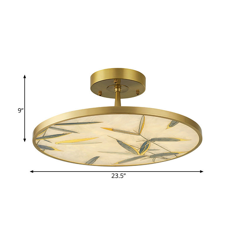 Traditional Frosted Glass Semi Flush Mount Light in Gold - 16"/23.5" Width