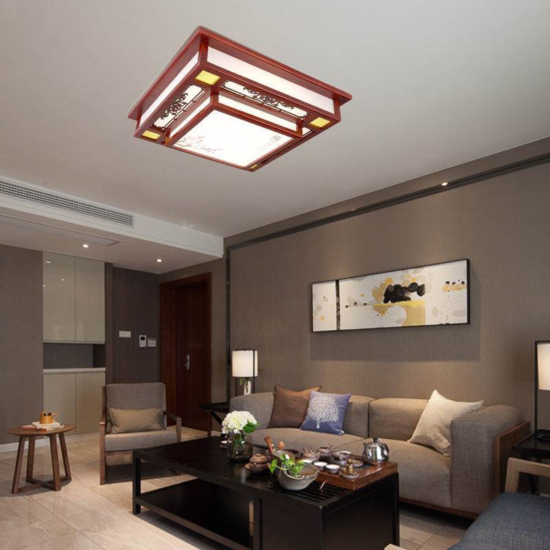 Red LED Flush Mount Ceiling Light with Traditional Square Acrylic Design for Living Room