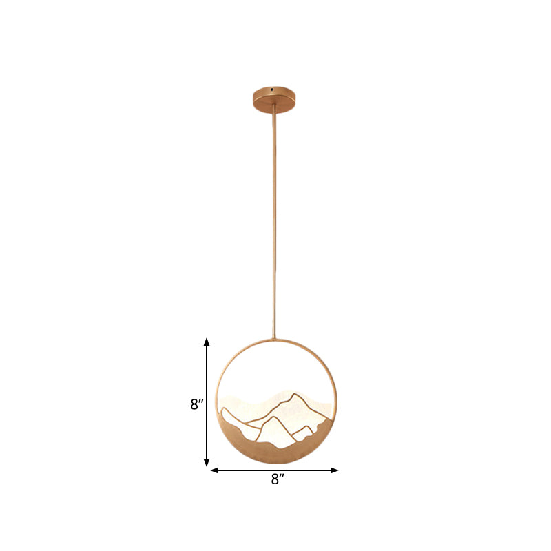 Classic Round Acrylic Pendant Light In Black/Gold: 8/12 Width With Down Lighting