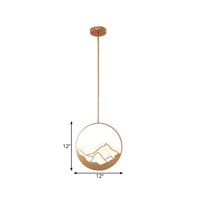 Classic Round Acrylic Pendant Light In Black/Gold: 8/12 Width With Down Lighting